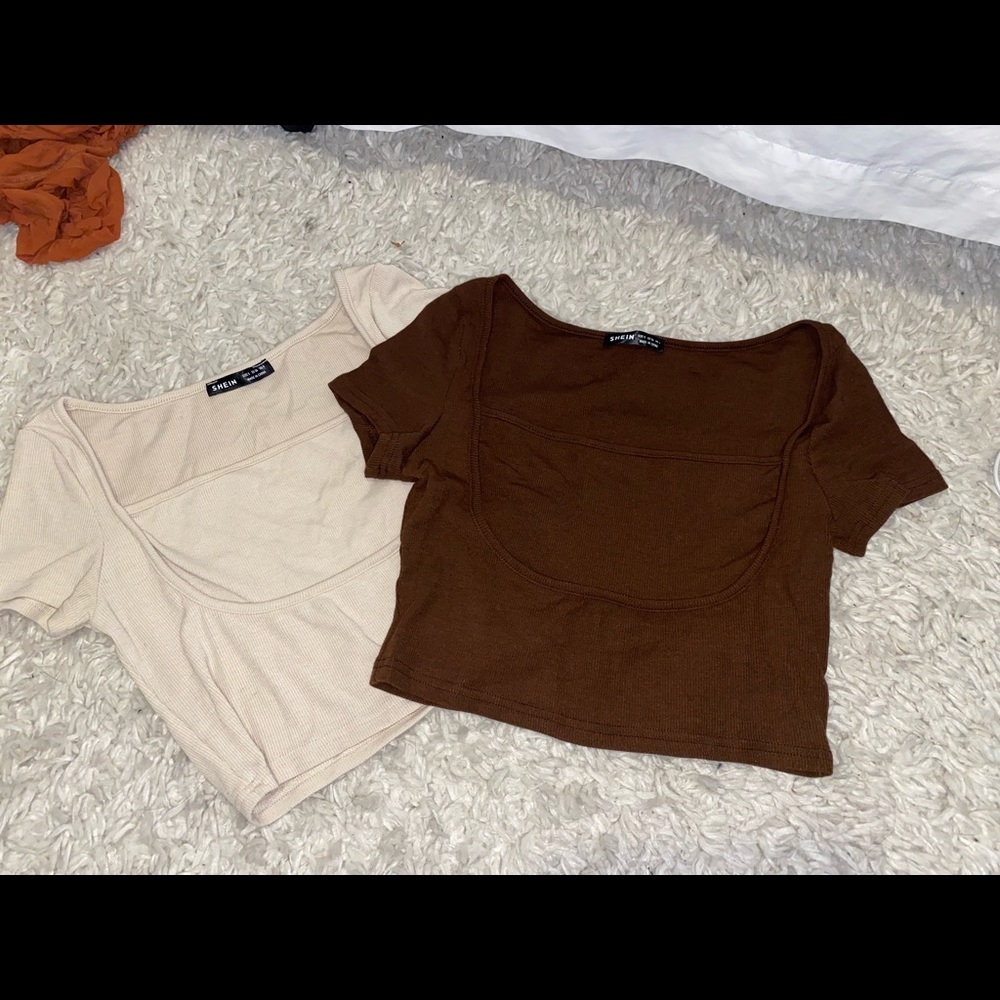 2 FOR 1 CROP TOPS/Adorable Brown and Beige Square Neck Shirt